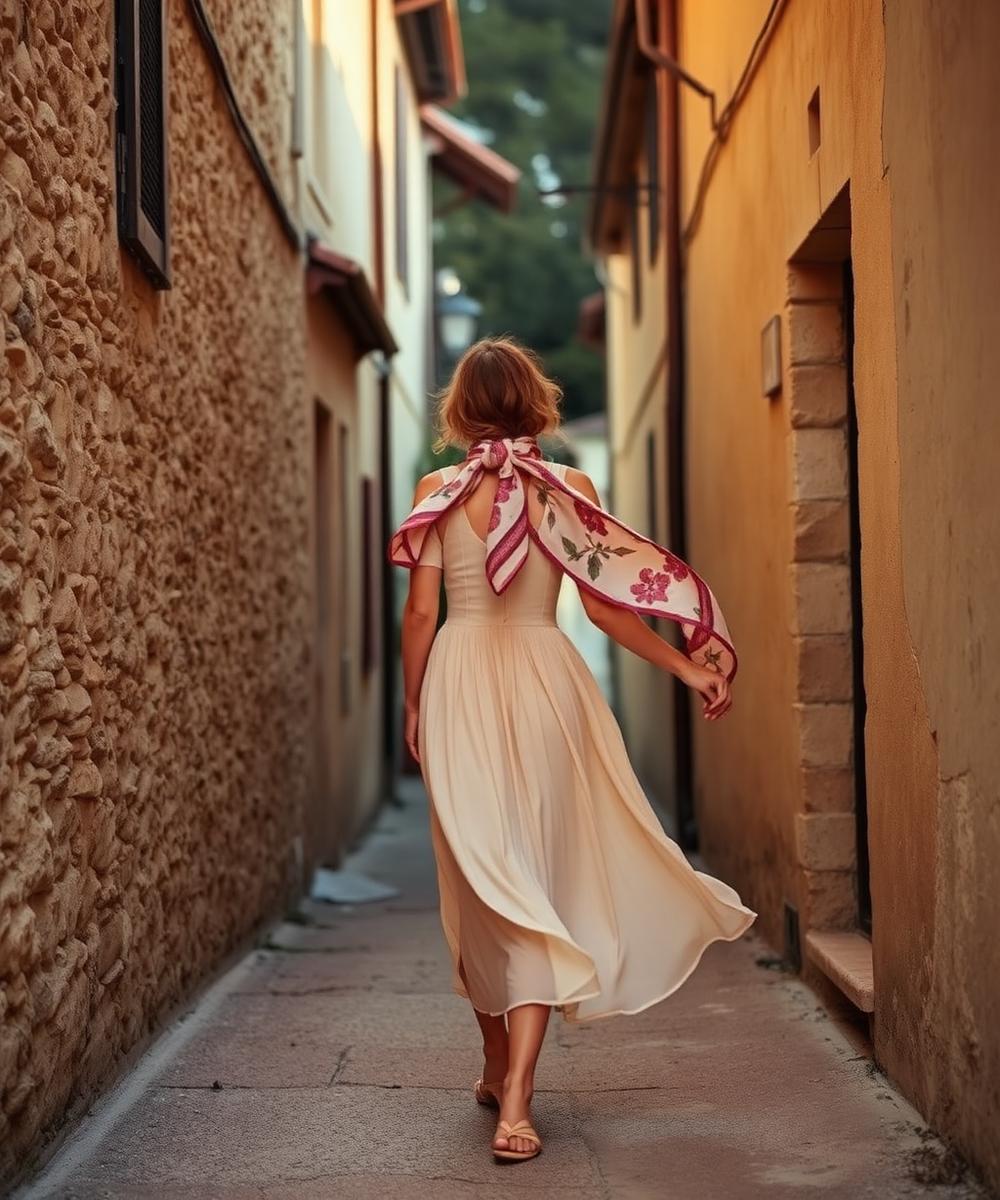 Silhouette d'été — robe fluide et foulard